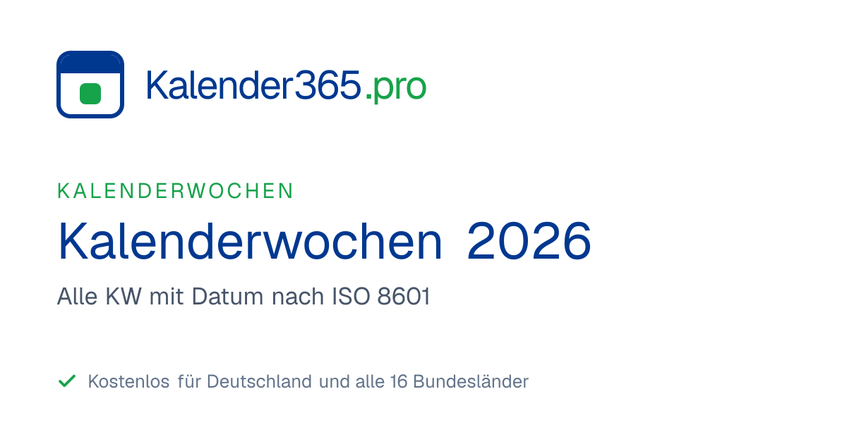 Kalenderwochen 2026 – alle KW von 1 bis 53